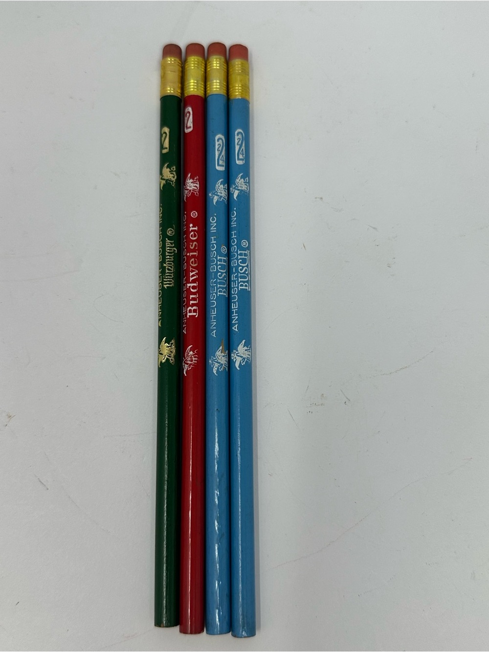 Vintage Anheuser Busch Wood #2 & #2.5 Pencils Lot 4 Budweiser Busch Wurzburger